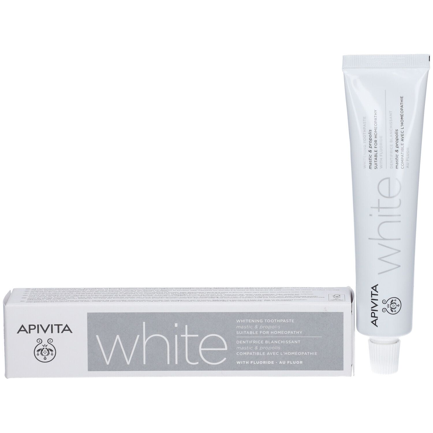 APIVITA White tandpasta in witte tube en doos. Whitening Toothpaste.