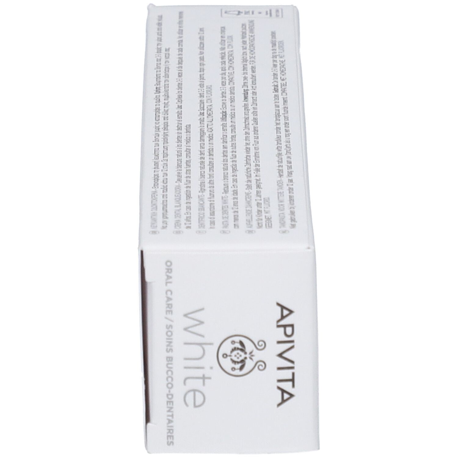 APIVITA White tandpastadoos met opdrukken en logo.