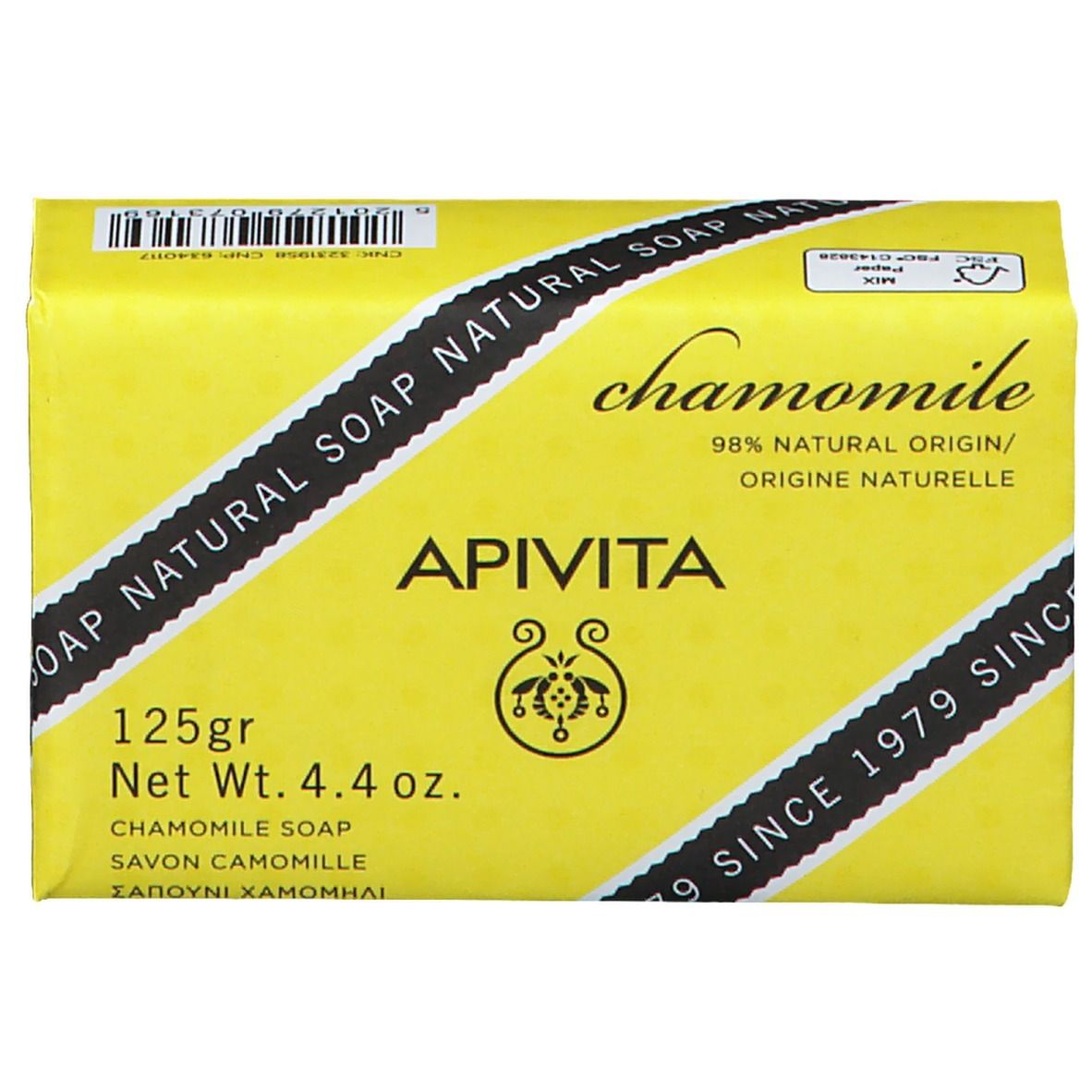 API VITA Kamille zeep, verpakking 125g. 98% natuurlijke oorsprong.