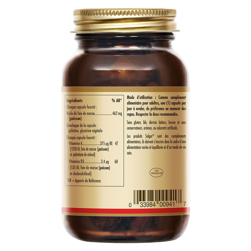 Achterkant van een bruine glazen fles. Label met ingrediënten en voedingswaarde. Franse tekst.