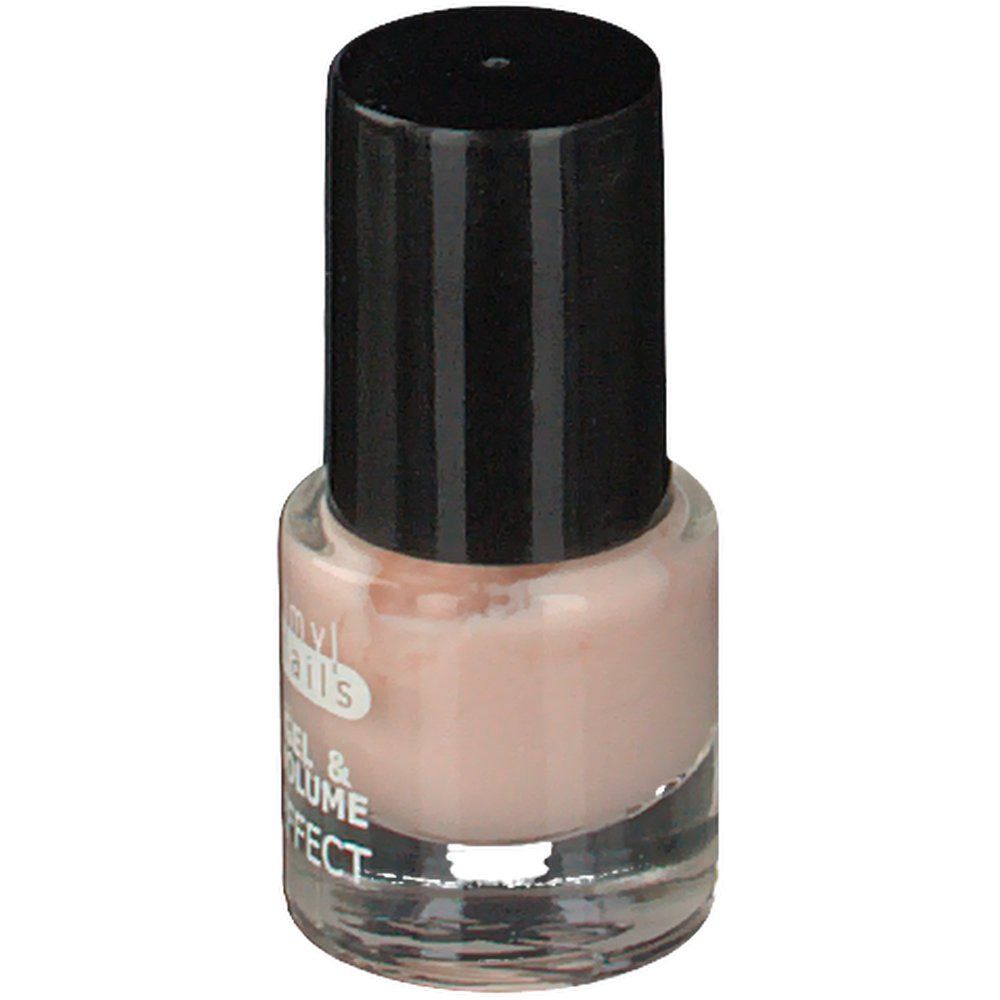 Nagellakflesje met zwarte dop. Opschrift: Imy nails, Gel & Volume Effect.