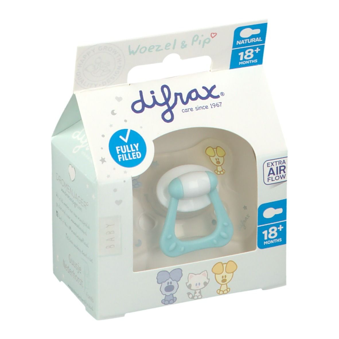 Difrax Fopspeen Natural Woezel & Pip 18 Maanden+