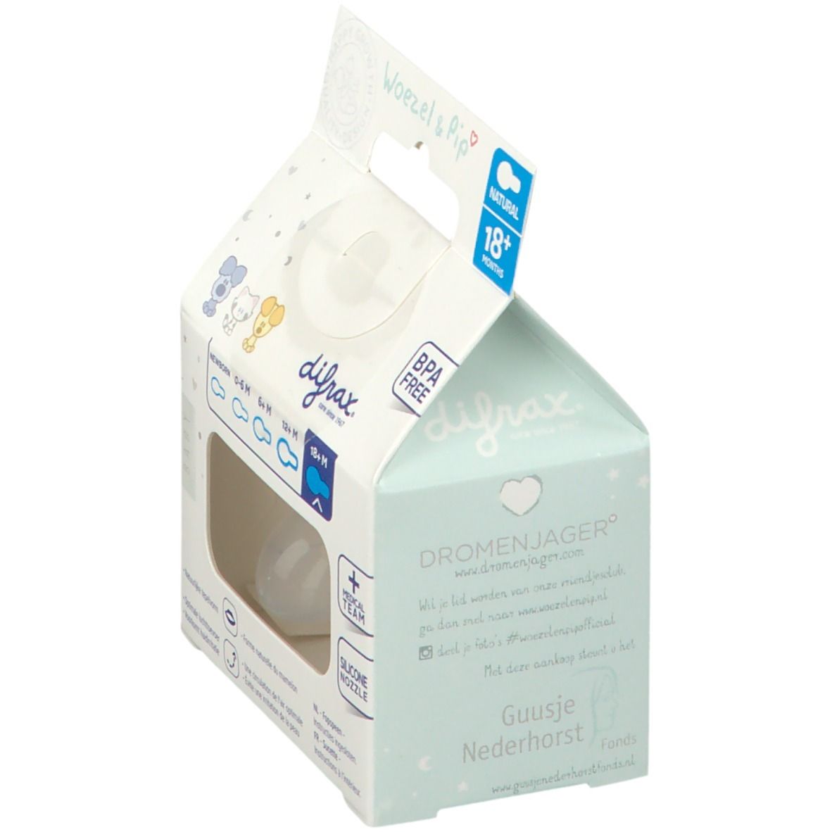 Difrax Fopspeen Natural Woezel & Pip 18 Maanden+