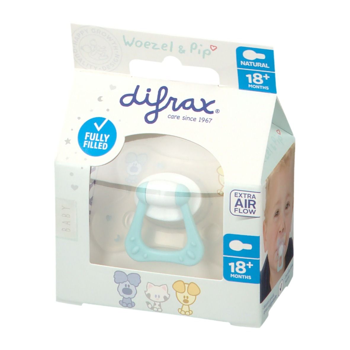 Difrax Fopspeen Natural Woezel & Pip 18 Maanden+