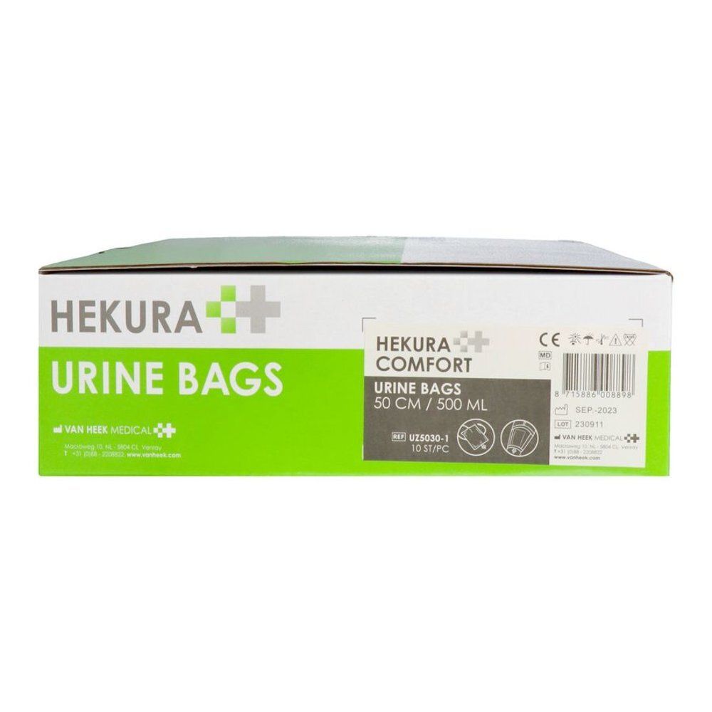 Boîte de 10 sacs urinaires HEKURA, 50 cm / 500 ml.