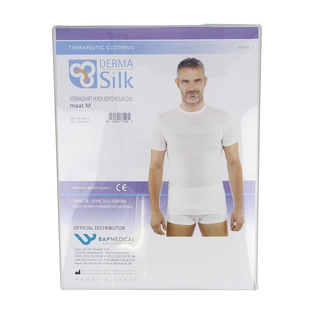 Verband T-shirt heren, korte mouw, maat M. Verpakking met productafbeelding. CE-markering. 100% pure zijde.