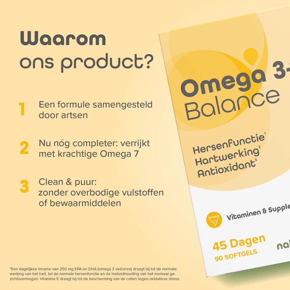 Tekst: Waarom ons product? Formule door artsen. Vollediger formule met Omega 7. Clean & puur.