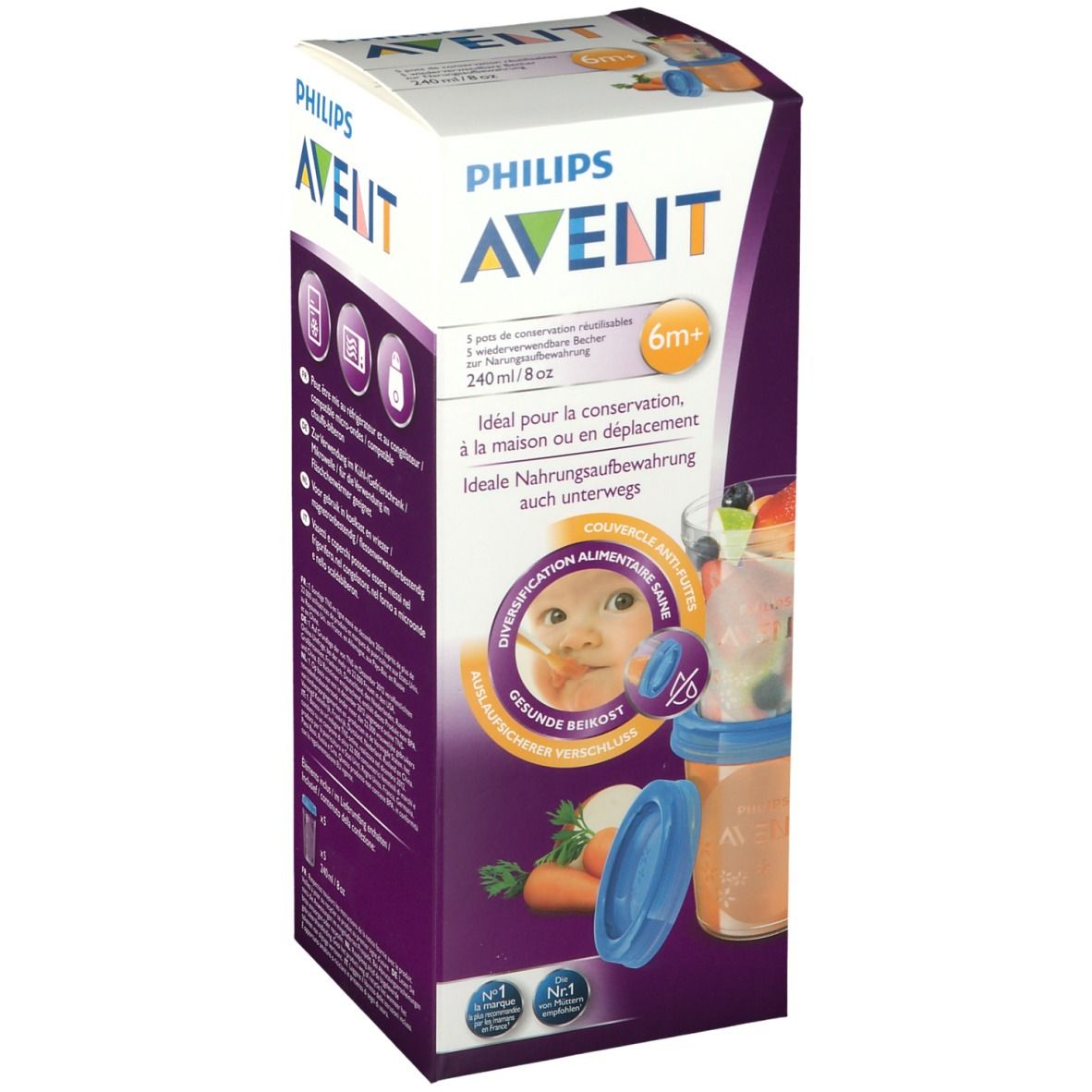 Philips Avent Via voorraadbeker moedermelk 5 stuks + deksel