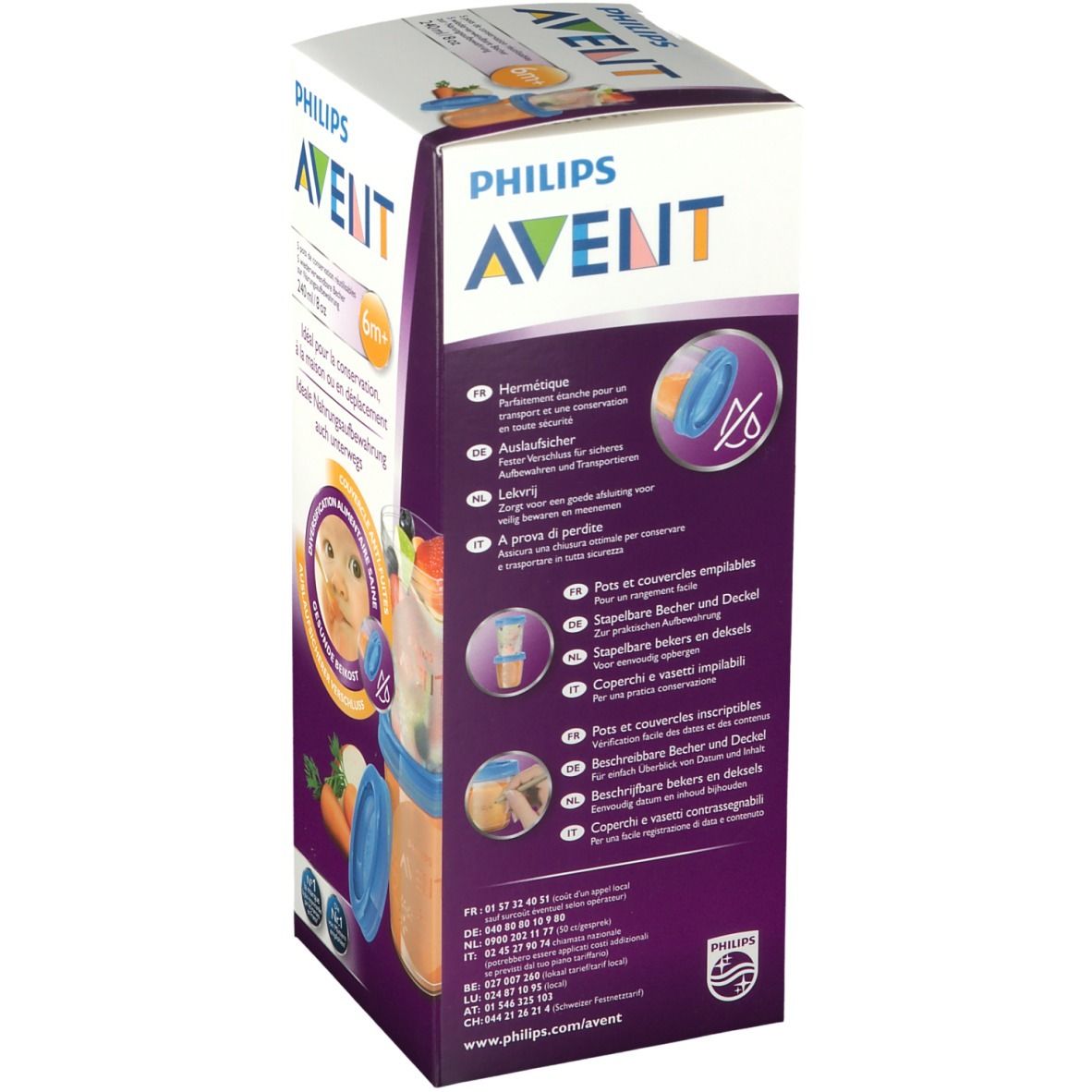 Philips Avent Via voorraadbeker moedermelk 5 stuks + deksel
