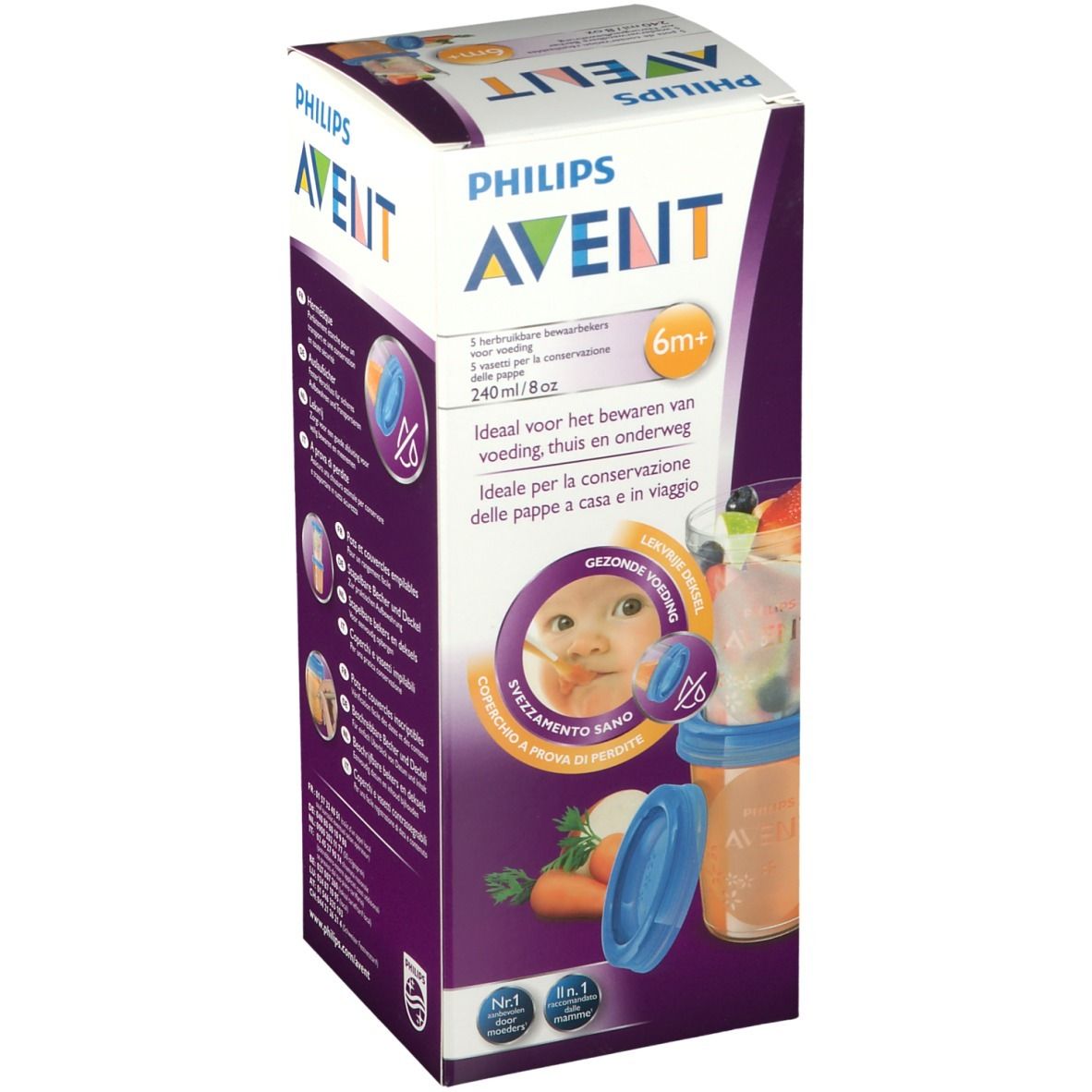 Philips Avent Via voorraadbeker moedermelk 5 stuks + deksel