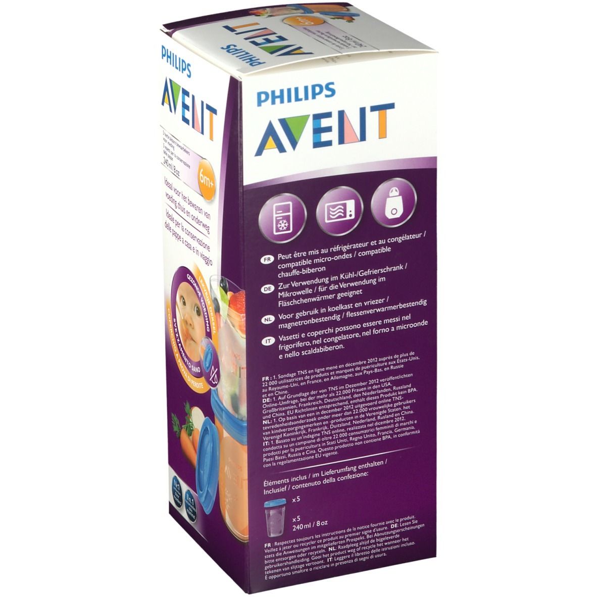Philips Avent Via voorraadbeker moedermelk 5 stuks + deksel