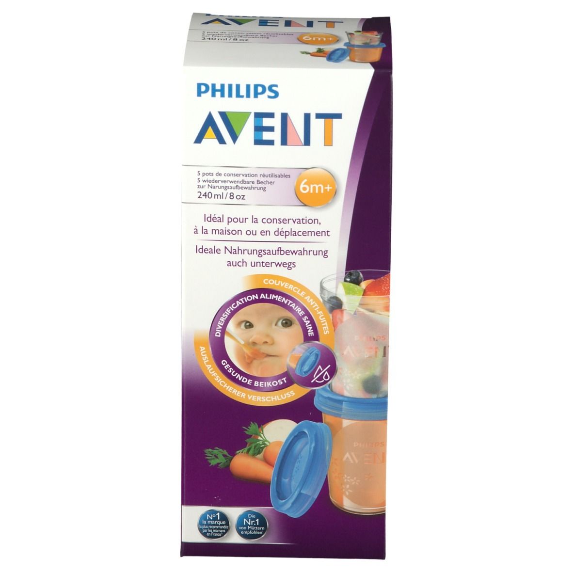 Philips Avent Via voorraadbeker moedermelk 5 stuks + deksel