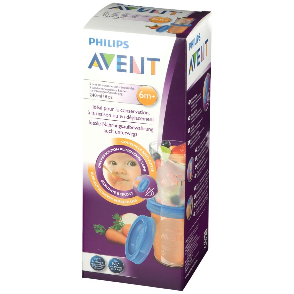 Philips Avent Via voorraadbeker moedermelk 5 stuks + deksel