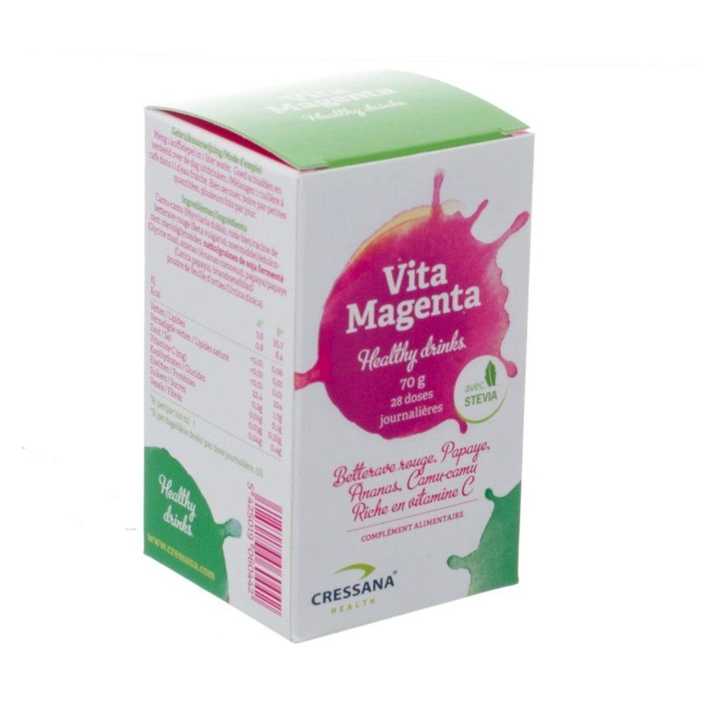 Arrière de la boîte Cressana Vita Magenta avec informations nutritionnelles et ingrédients.