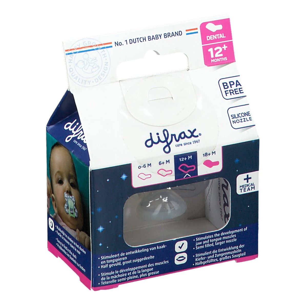 Difrax Fopspeen Sleepy Timo Dental Glow in the Dark 12 Maanden+