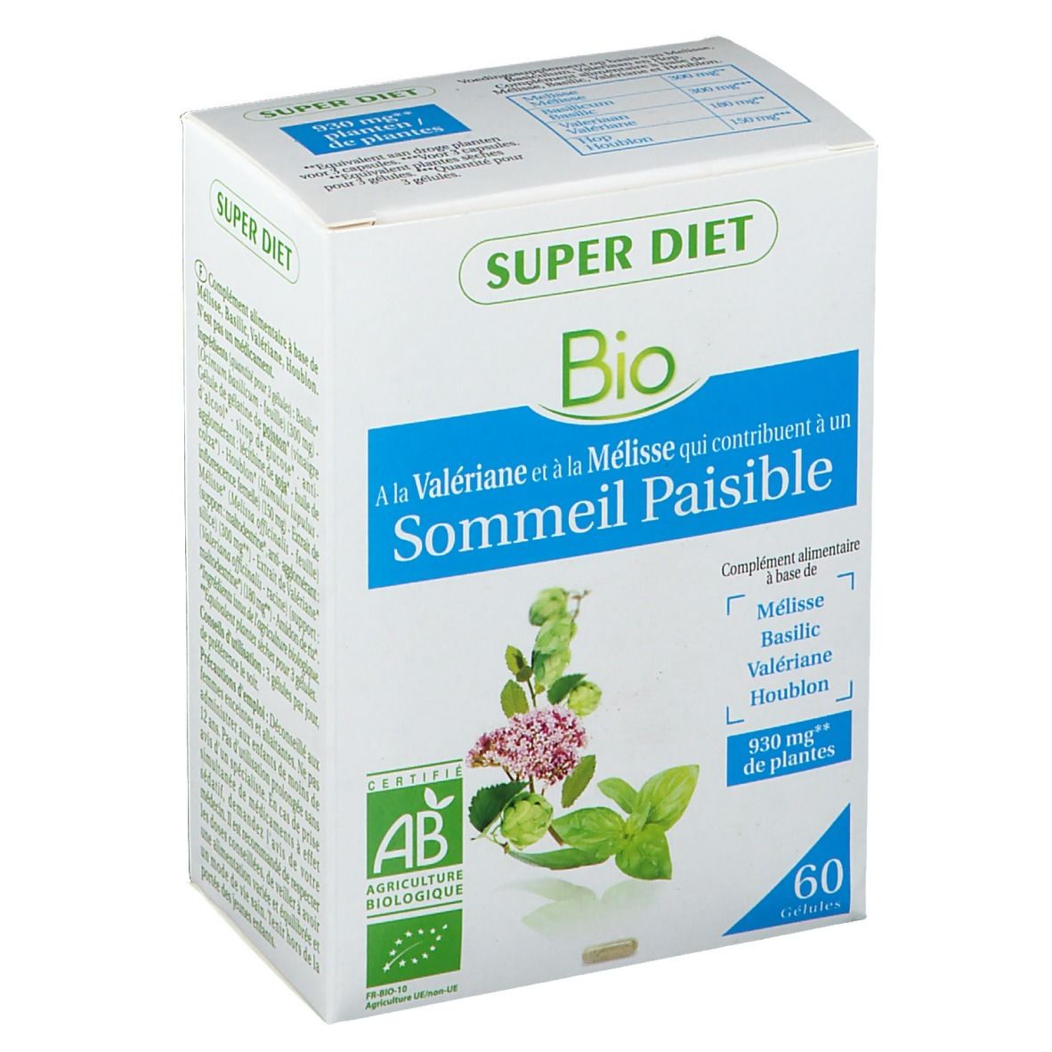 Superdiet Complexe Sommeil Paisible Mélisse - Basilic - Valériane - Houblon Bio