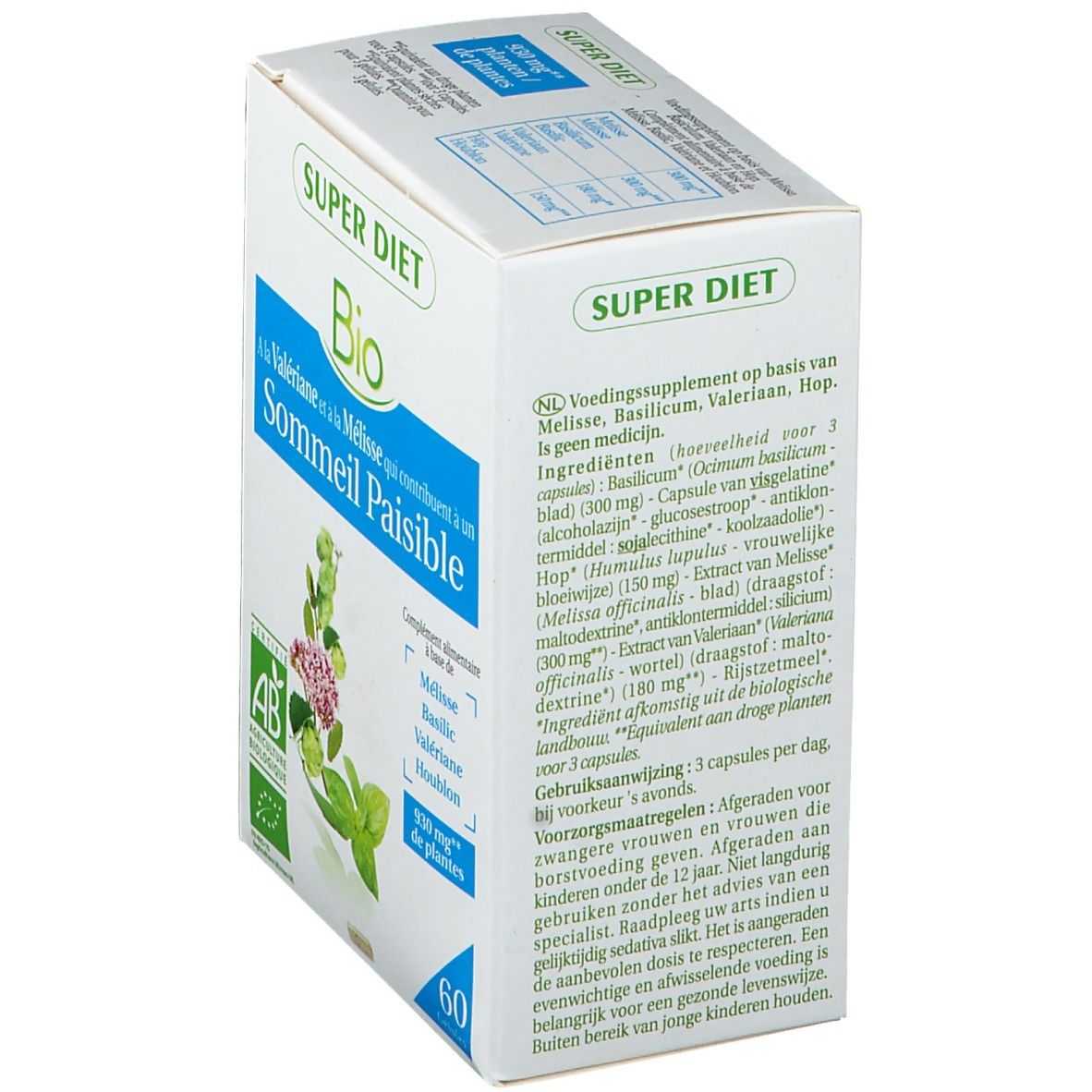 Superdiet Complexe Sommeil Paisible Mélisse - Basilic - Valériane - Houblon Bio