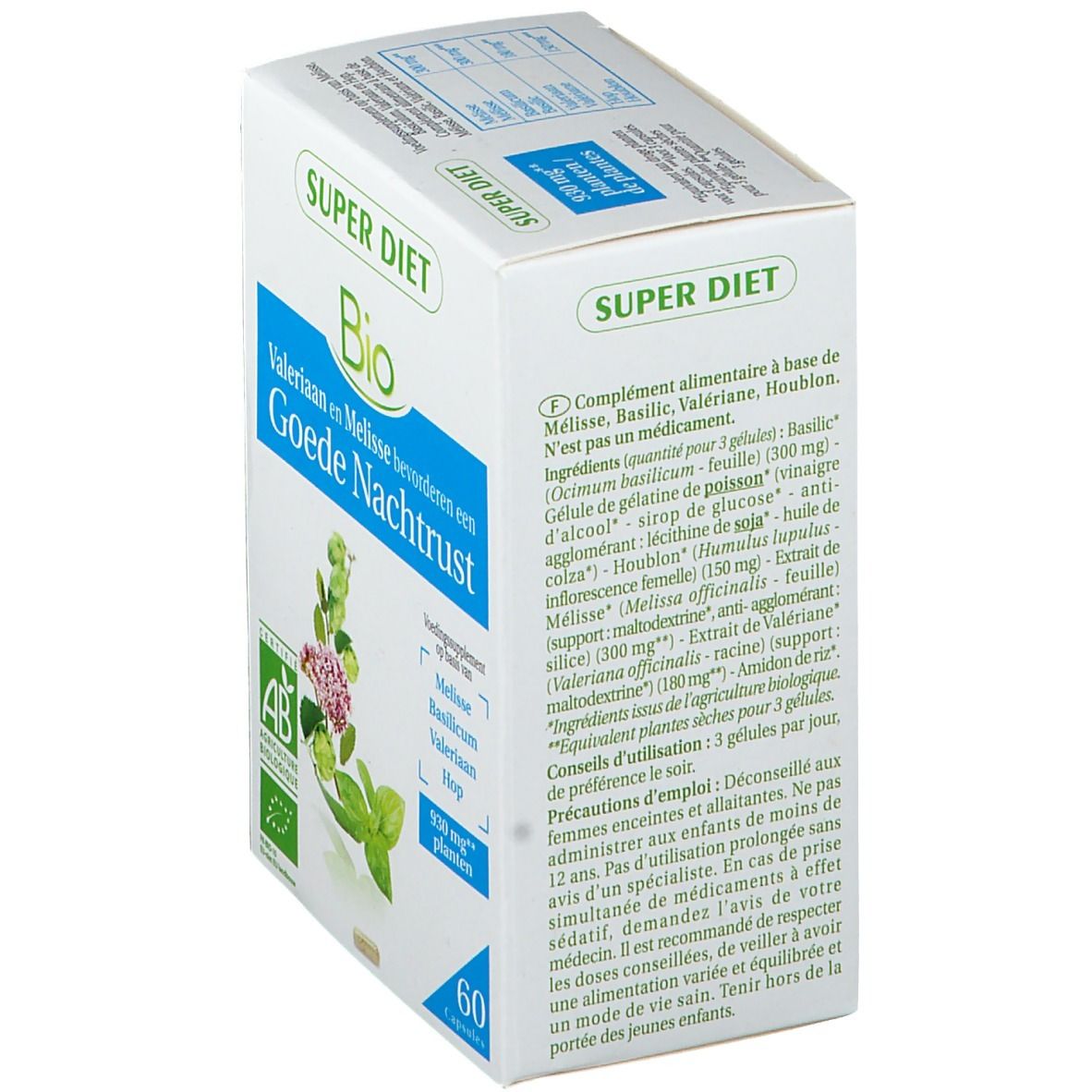Superdiet Complexe Sommeil Paisible Mélisse - Basilic - Valériane - Houblon Bio