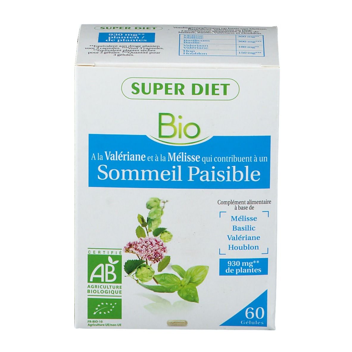Superdiet Complexe Sommeil Paisible Mélisse - Basilic - Valériane - Houblon Bio