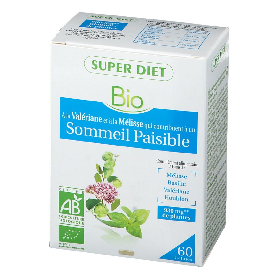 Superdiet Complexe Sommeil Paisible Mélisse - Basilic - Valériane - Houblon Bio