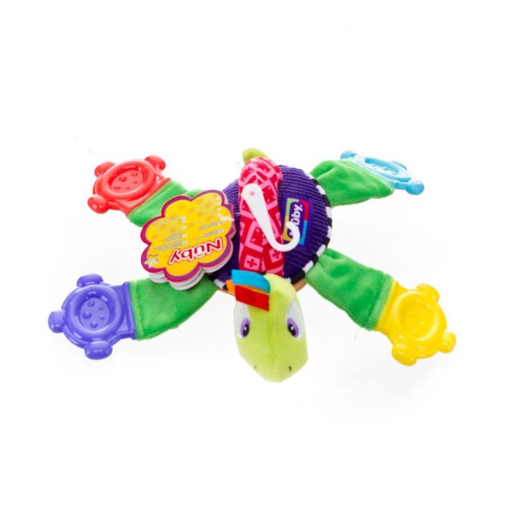 Nuby Floppers Teether. Jouet multicolore avec visage de tortue et éléments colorés. Différentes formes et textures.
