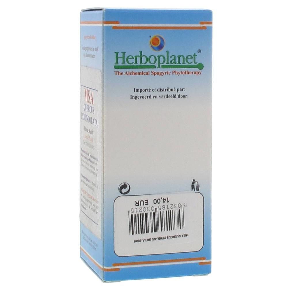 Boîte en carton avec informations produit. Marque: Herboplanet. Texte en français et néerlandais. Code-barres et prix: 14,00 EUR.
