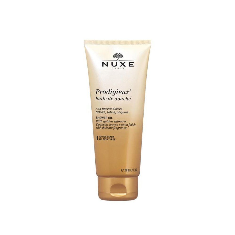 Nuxe Prodigieux Doucheolie tube met gouden glans. Voor alle huidtypen.
