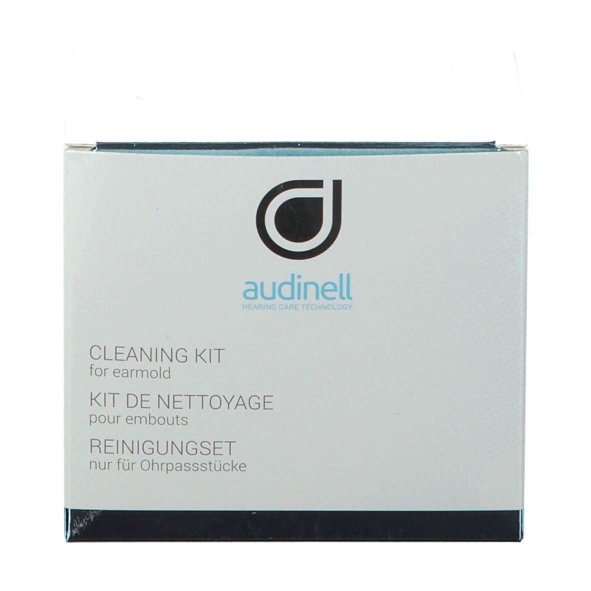 Boîte blanche avec logo et nom du produit. Inscriptions : Cleaning Kit, Kit de Nettoyage, Reinigungset. Pour embouts.