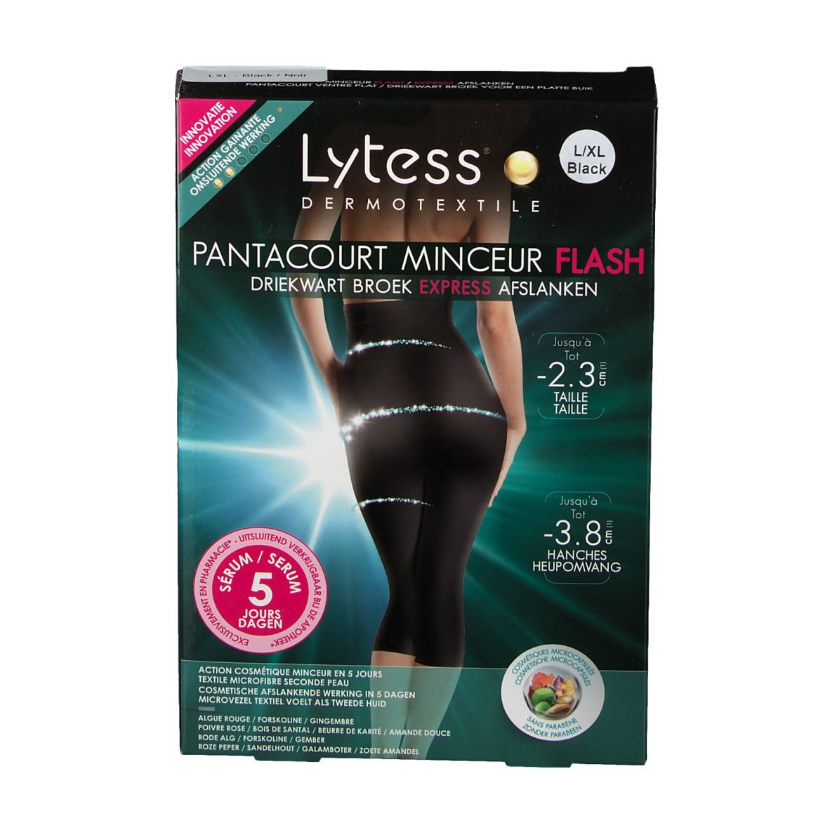 Lytess Flash Pantacourt Ventre Plat 5 Jours Minceur L/XL Noir