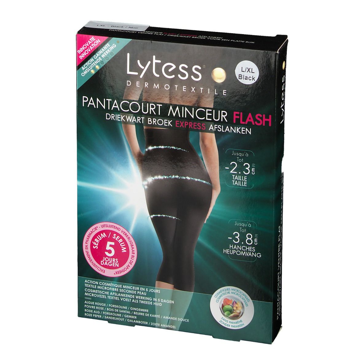 Lytess Flash Pantacourt Ventre Plat 5 Jours Minceur L/XL Noir