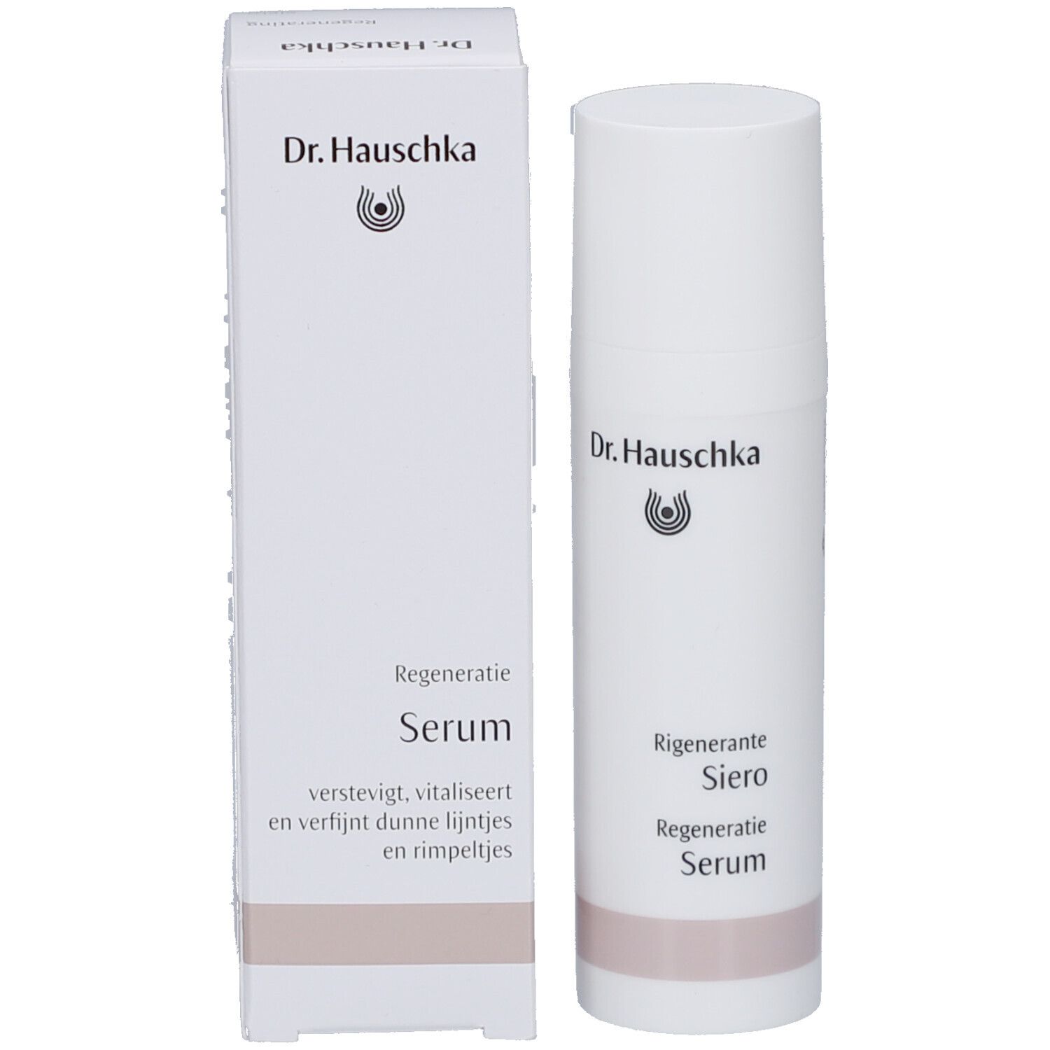 Boîte et flacon blancs. Sur la boîte: Regeneratie Serum. Flacon: Regenerante Siero, Regeneratie Serum.