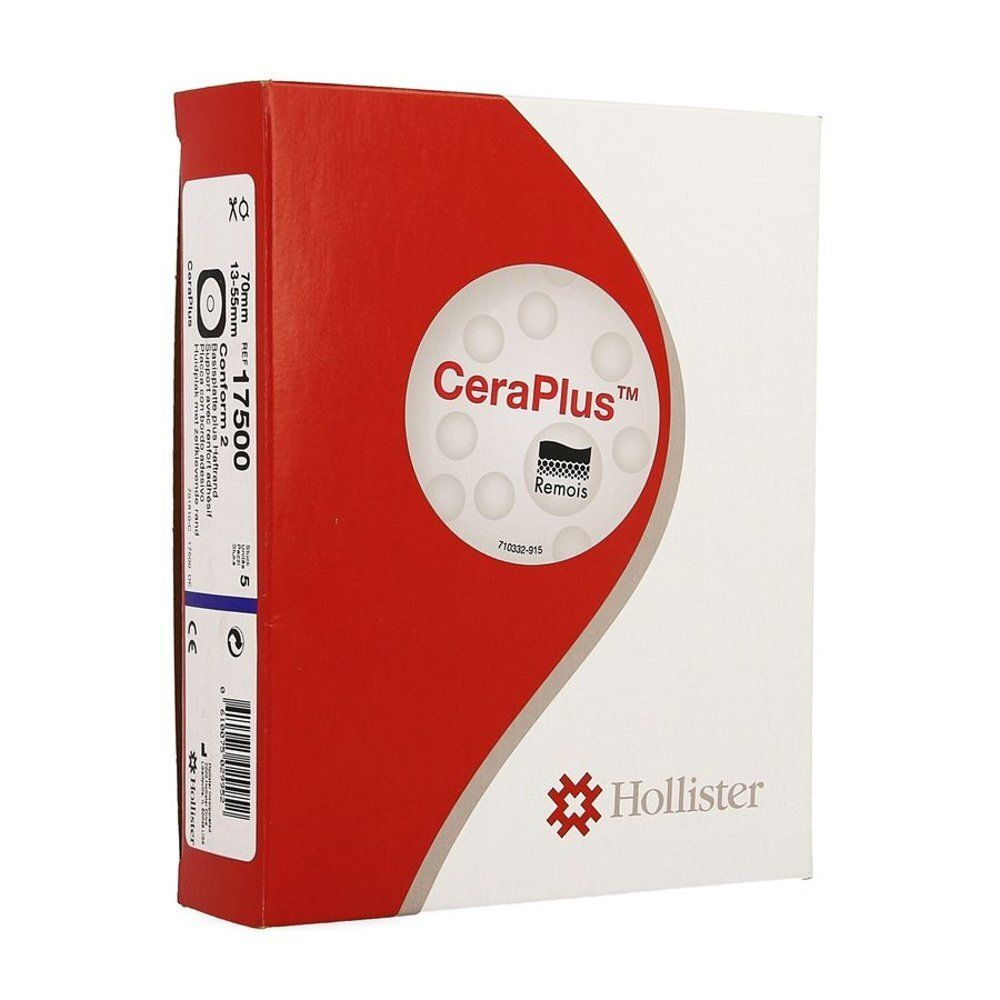Rode en witte CeraPlus doos. Productnaam en logo zichtbaar. Hollister logo rechtsonder.
