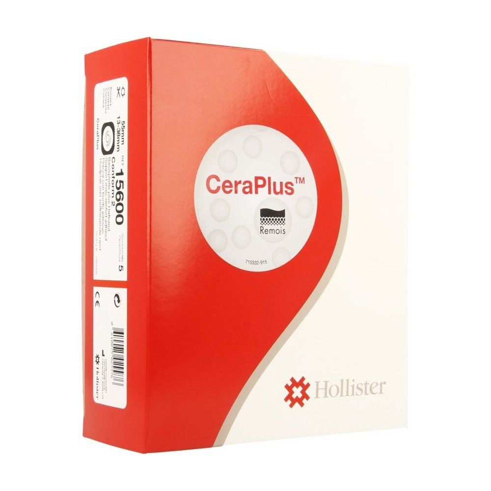 Verpakking Hollister Basisplatte Ref. 15600. Rode en witte doos met CeraPlus en Hollister logo. Referentie 15600.