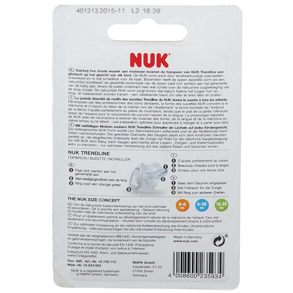 Nuk Sucette Trendline Bleue Claire 6-18 Mois
