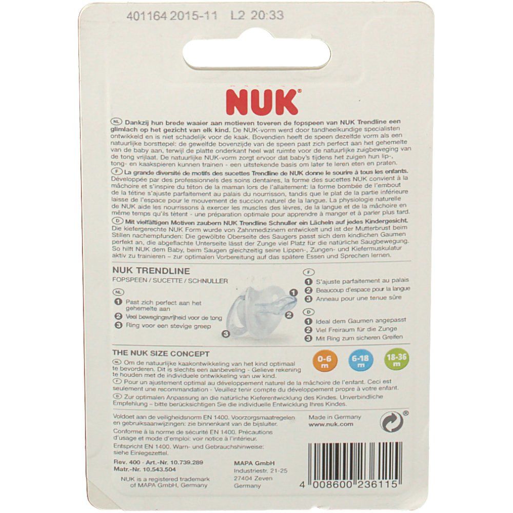 Nuk Fopspeen Trendline Licht Blauw 18-36M