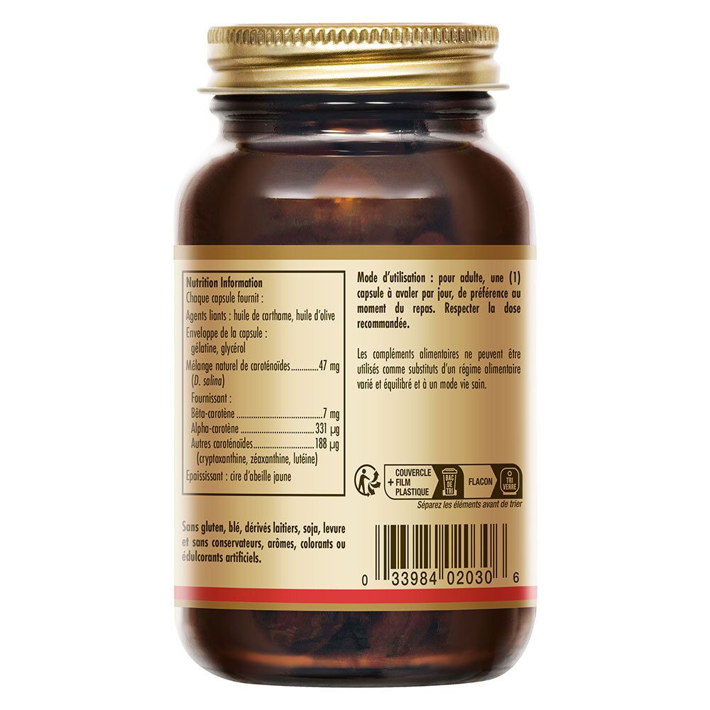 Dos du flacon. Étiquette avec informations nutritionnelles et ingrédients. Texte en français.
