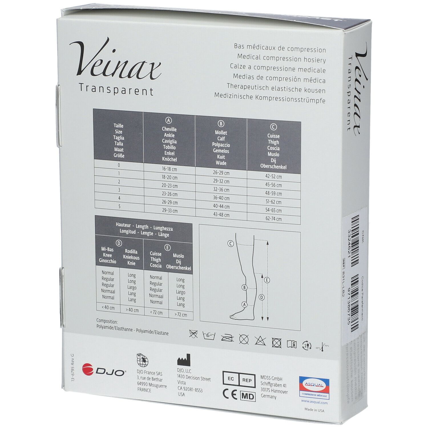 Veinax Bas Genou Transparent Beige Clair Classe 2 Taille 2