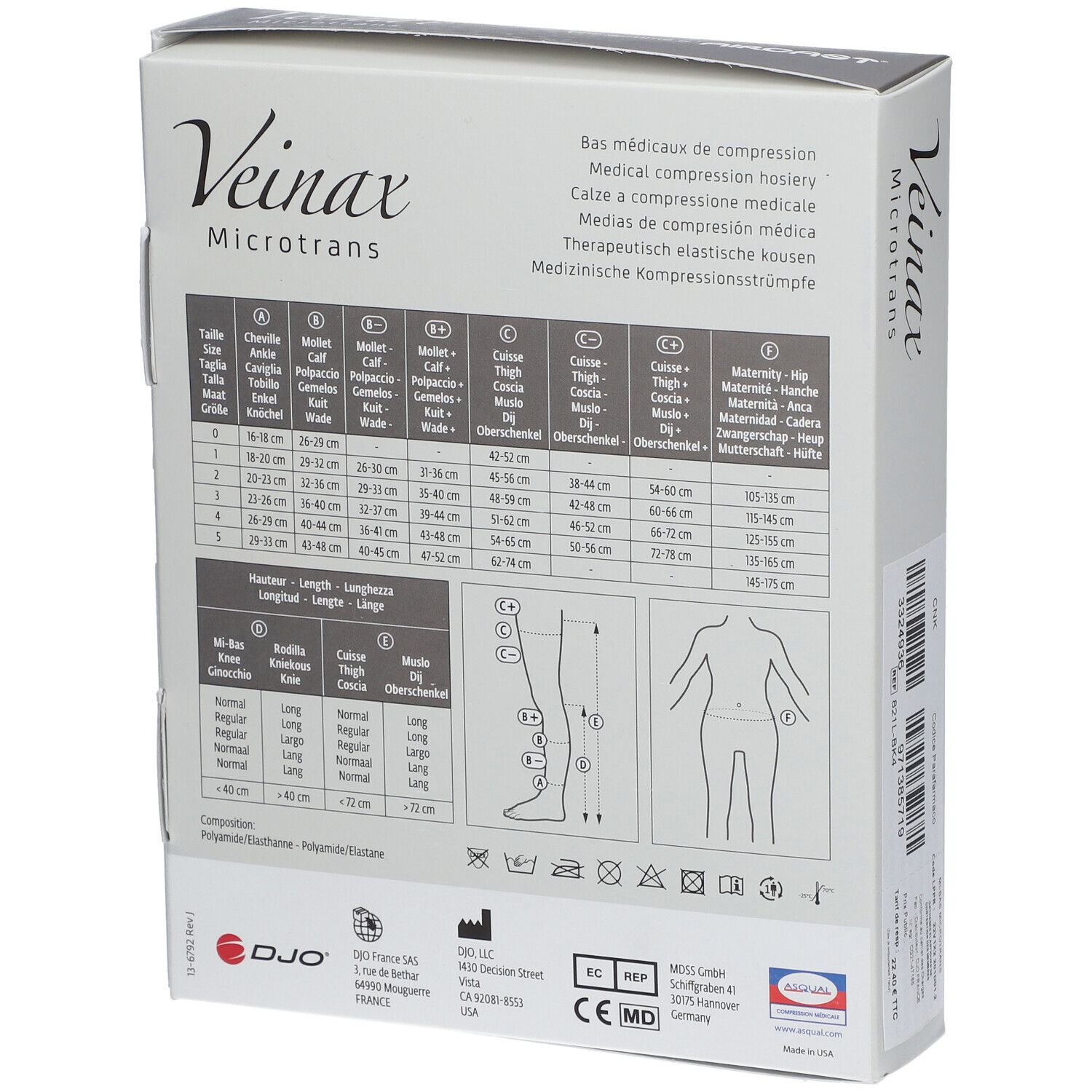 Veinax Bas Genou Microfibre Noir Classe 2 Taille 4