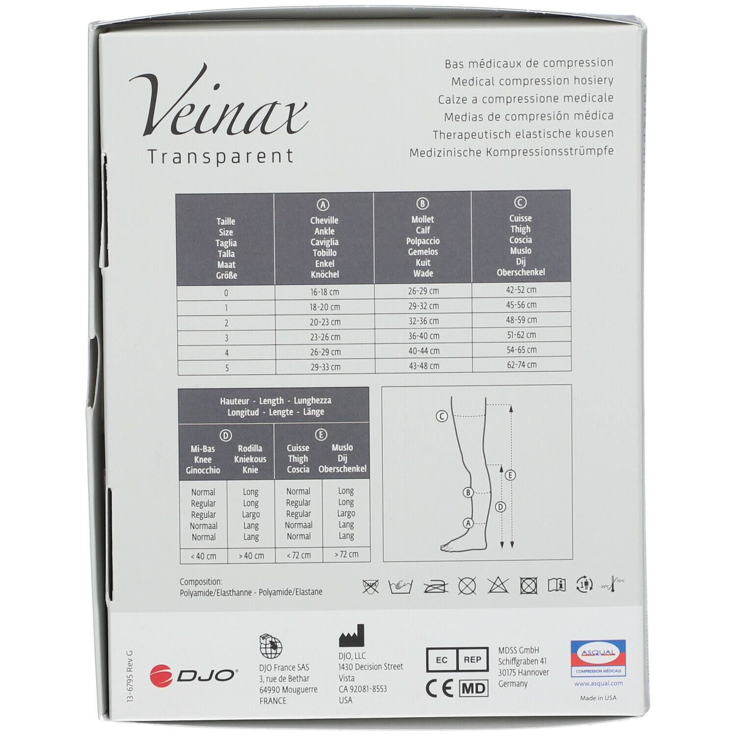 Veinax Bas Genou Transparent Schwarz Class 2 Größe 2