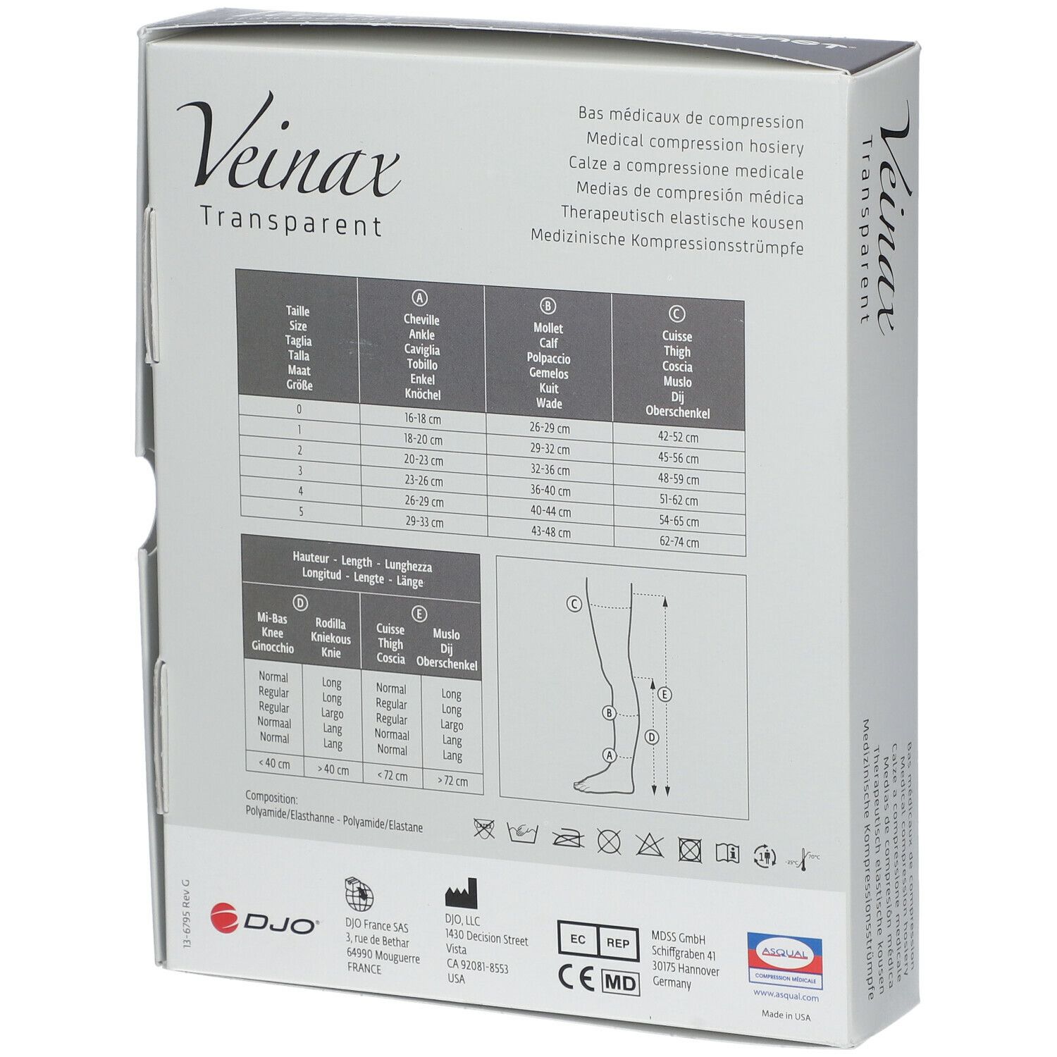Veinax Bas Genou Transparent Noir Classe 2 Taille 3