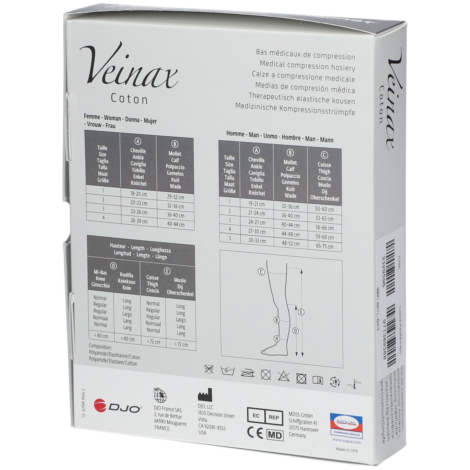 Veinax Bas Coton Homme Noir Classe 2 Taille 3
