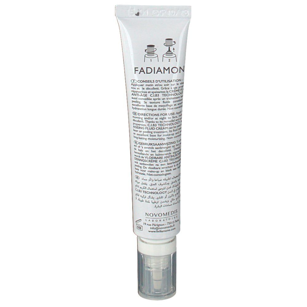 Tube blanc Fadiamone®. Texte en français. Avec pompe doseuse.