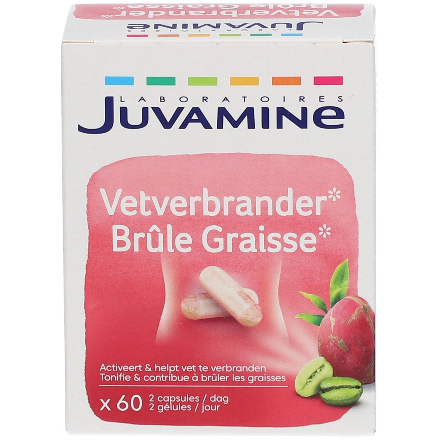 Boîte Juvamine Vetverbrander* Brûle Graisse*. 60 gélules. Capsules et fruits.