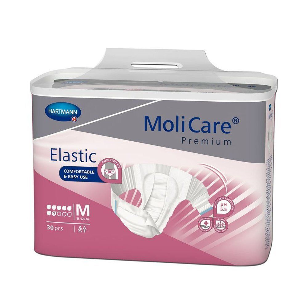 Paquet de produits contre l'incontinence. MoliCare Premium Elastic, taille M, 30 pièces. pH 5,5.