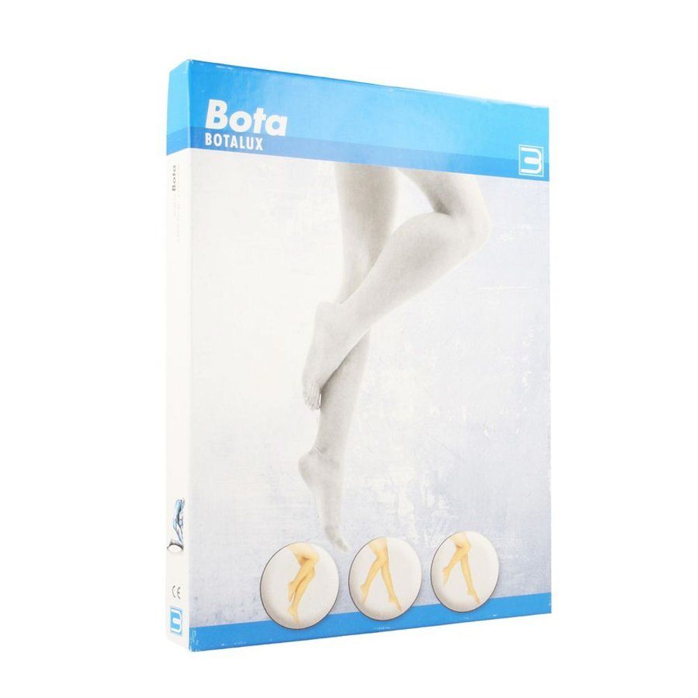 Boîte Bota Botalux. Illustration de jambes. Emballage bleu et blanc.