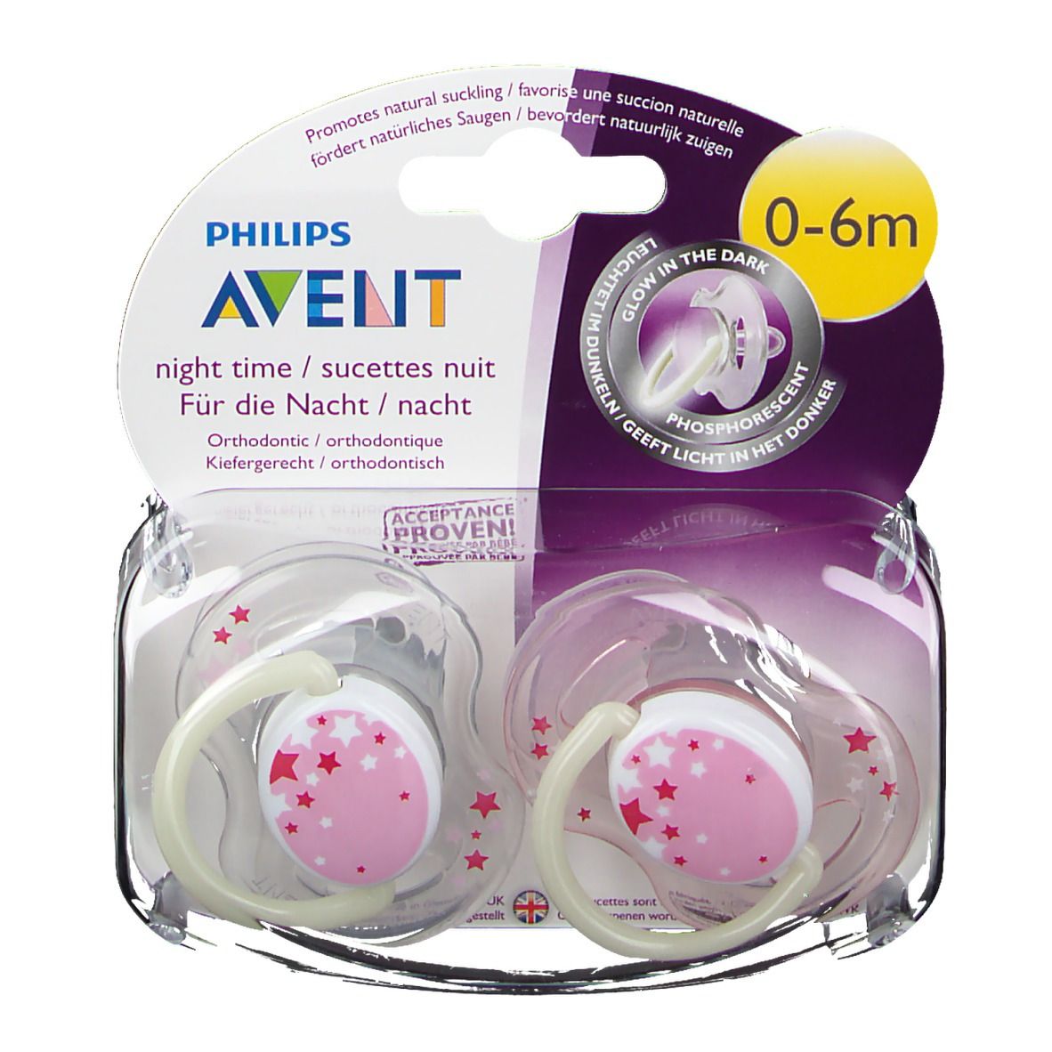 Avent Fopspeen Silicoon Nacht Roze 0-6M