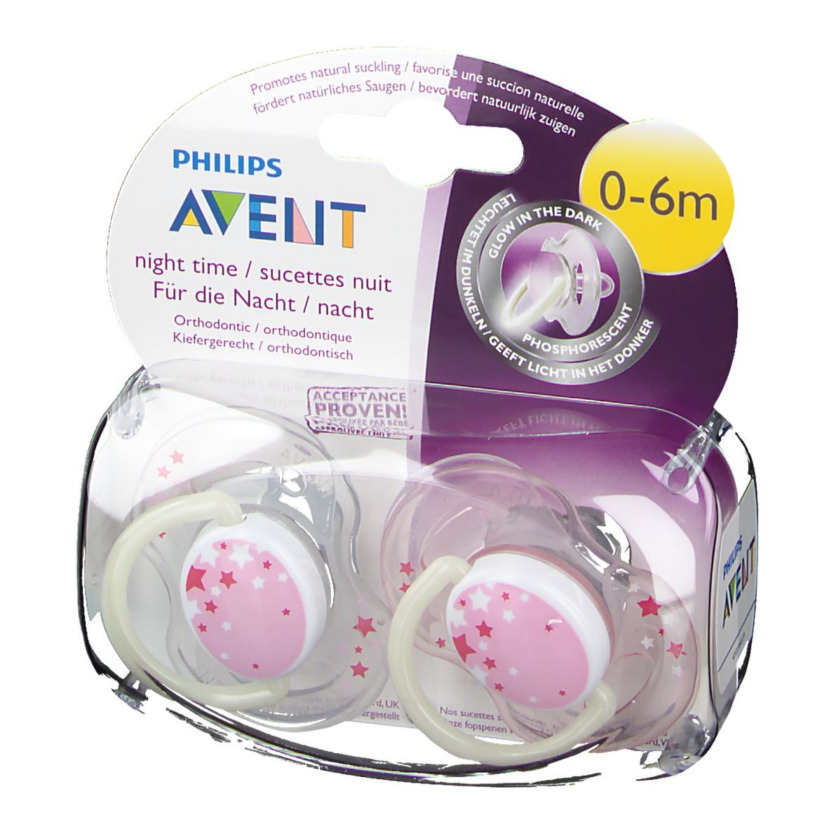 Avent Fopspeen Silicoon Nacht Roze 0-6M