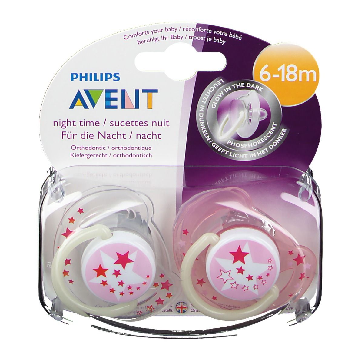 Avent Fopspeen Nacht Roze 6M