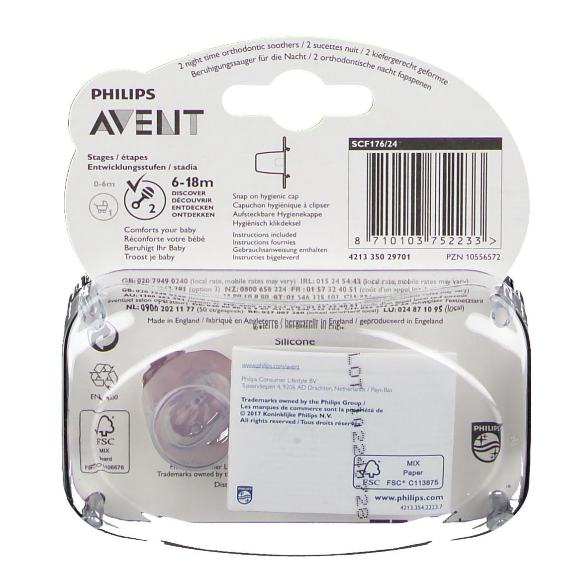 Avent Fopspeen Nacht Roze 6M