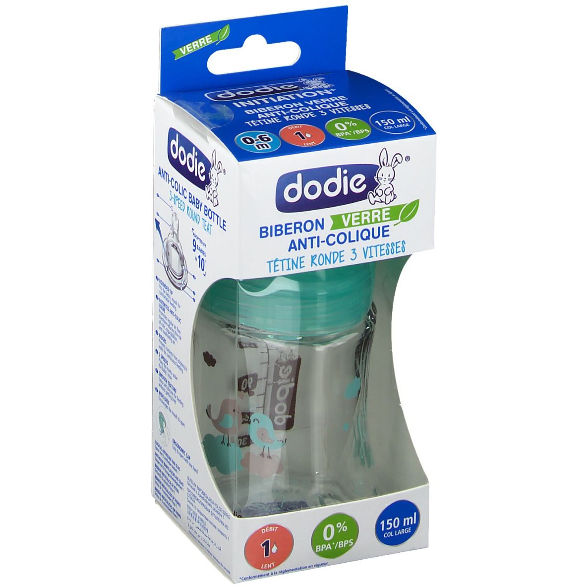 Dodie Zuigfles van Glas Initiation+ Groene Vogels